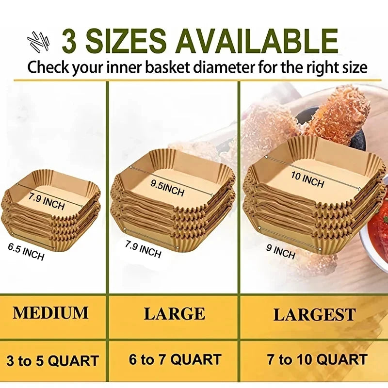 50-300pcs Disposable Air Fryer Baking Paper Liners β Oil-Proof Square Pads (16/20/23cm)