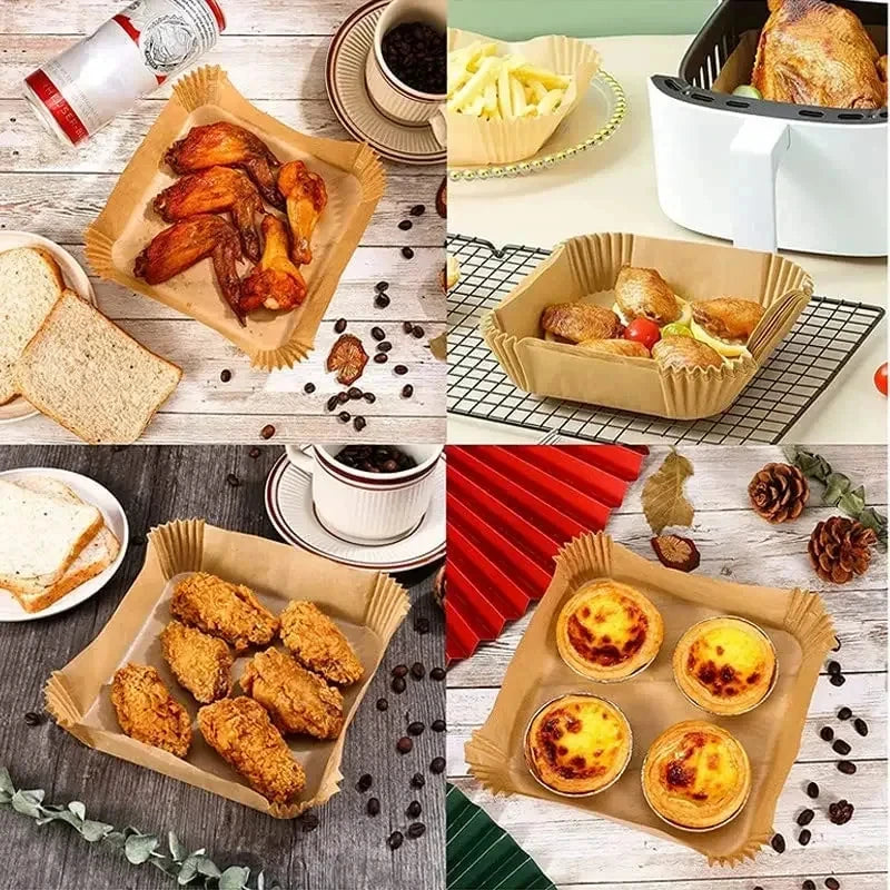 50-300pcs Disposable Air Fryer Baking Paper Liners β Oil-Proof Square Pads (16/20/23cm)
