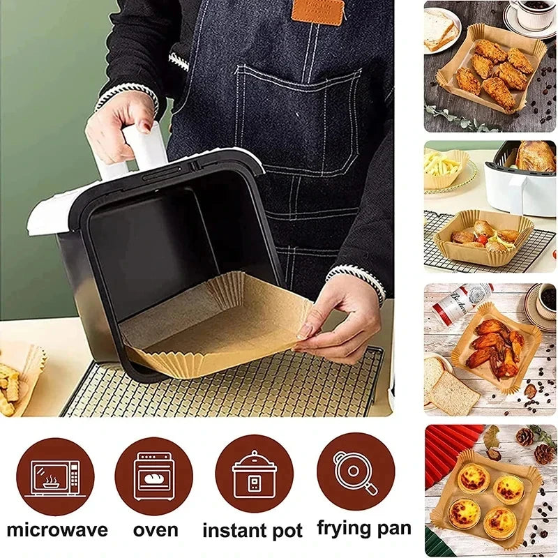 50-300pcs Disposable Air Fryer Baking Paper Liners β Oil-Proof Square Pads (16/20/23cm)