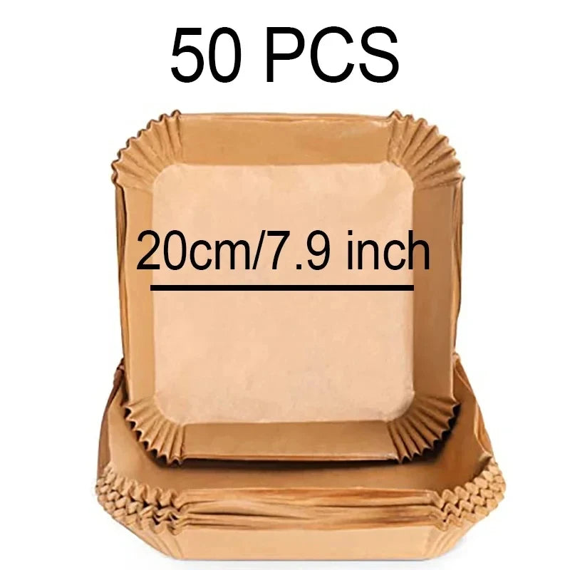 50-300pcs Disposable Air Fryer Baking Paper Liners β Oil-Proof Square Pads (16/20/23cm)