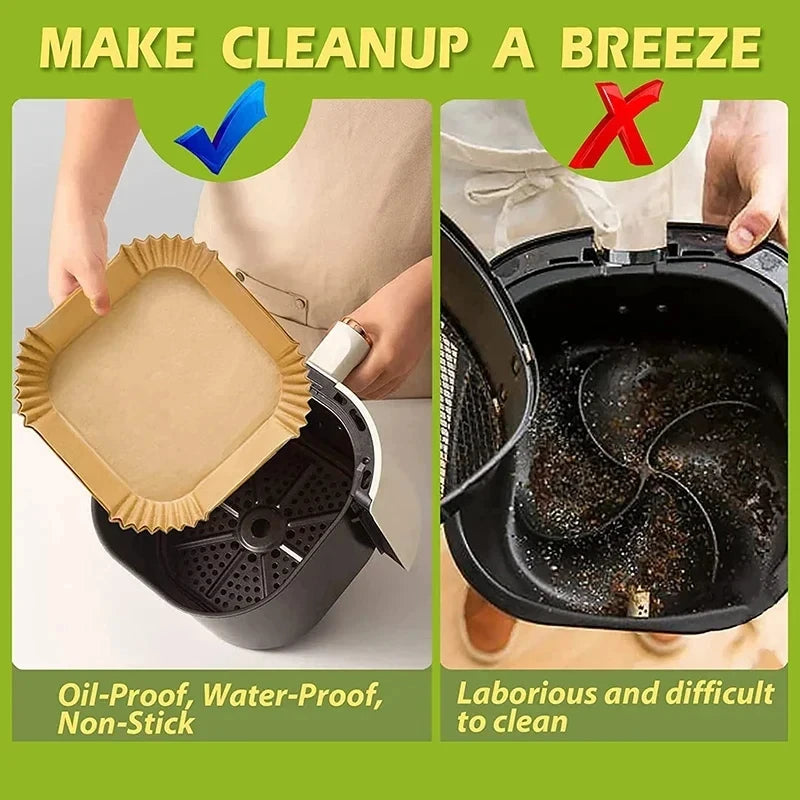 50-300pcs Disposable Air Fryer Baking Paper Liners β Oil-Proof Square Pads (16/20/23cm)