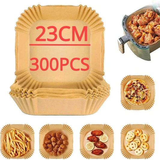 50-300pcs Disposable Air Fryer Baking Paper Liners – Oil-Proof Square Pads (16/20/23cm)